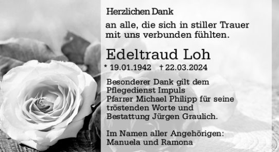 Traueranzeige von Edeltraud Loh von Wetzlarer Neue Zeitung