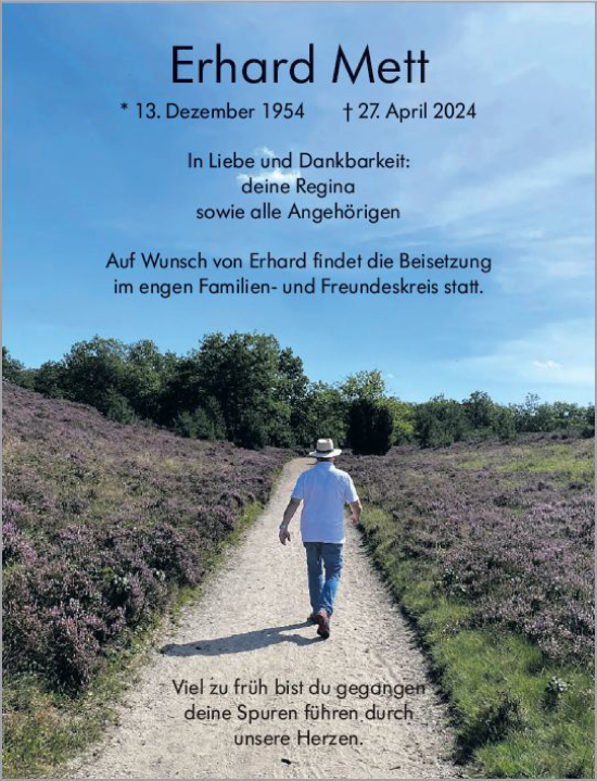 Traueranzeige von Erhard Mett von Wetzlarer Neue Zeitung