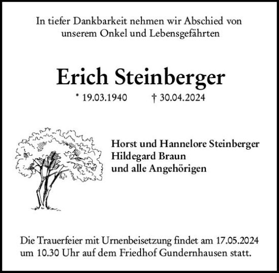 Traueranzeige von Erich Steinberger von Darmstädter Echo