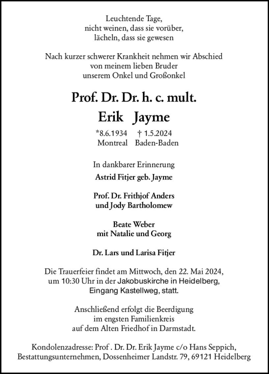 Traueranzeige von Erik Jayme von Darmstädter Echo