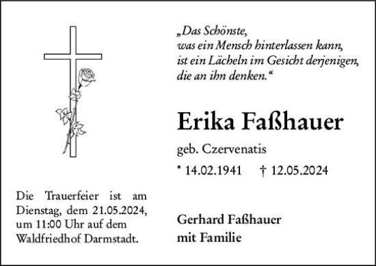 Traueranzeige von Erika Faßhauer von Darmstädter Echo