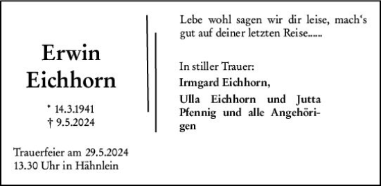 Traueranzeige von Erwin Eichhorn von Darmstädter Echo