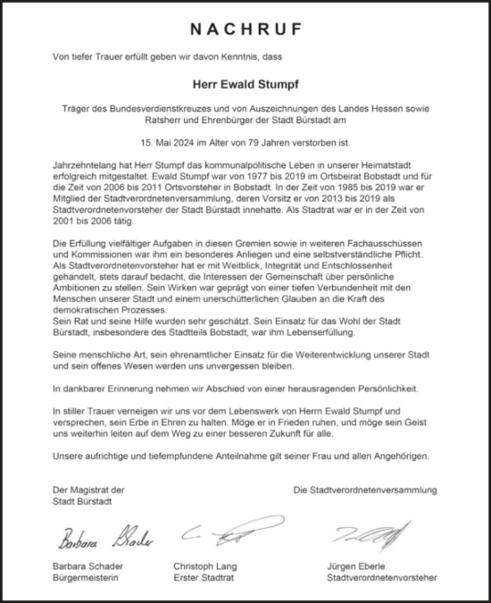 Traueranzeige von Ewald Stumpf von Starkenburger Echo