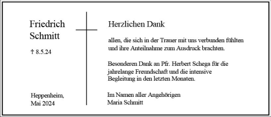 Traueranzeige von Friedrich Schmitt von Starkenburger Echo