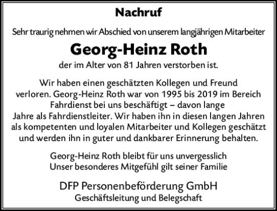 Traueranzeige von Georg-Heinz Roth von Darmstädter Echo
