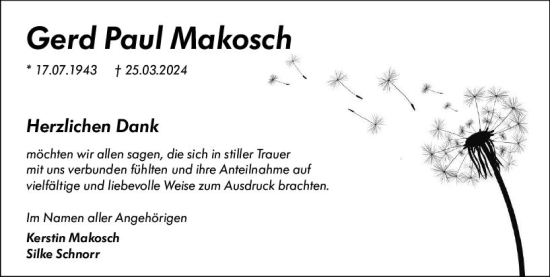 Traueranzeige von Gerd Paul Makosch von Wetzlarer Neue Zeitung