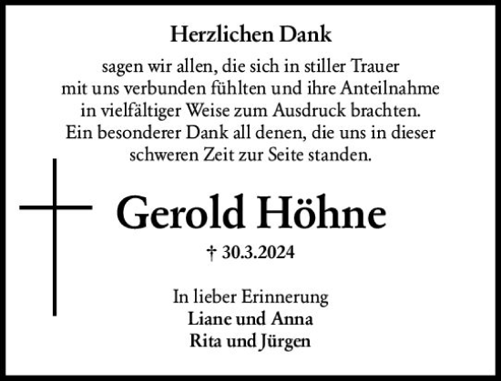 Traueranzeige von Gerold Höhne von Wiesbadener Kurier
