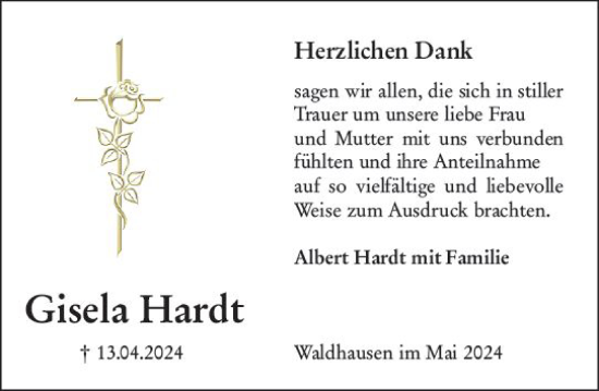 Traueranzeige von Gisela Hardt von Weilburger Tageblatt