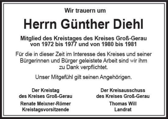 Traueranzeige von Günther Diehl von Rüsselsheimer Echo