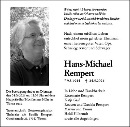 Traueranzeige von Hans-Michael Rempert von Wormser Zeitung