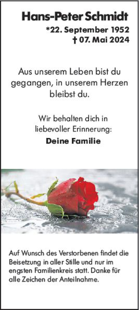 Traueranzeige von Hans-Peter Schmidt von Groß-Gerauer Echo