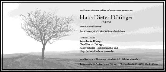Traueranzeige von Hans Dieter Döringer von Groß-Gerauer Echo