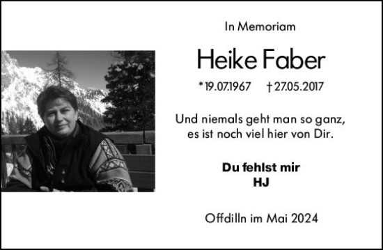 Traueranzeige von Heike Faber von Dill Block