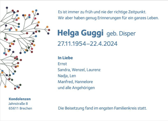 Traueranzeige von Helga Guggi von Camberger Anzeiger