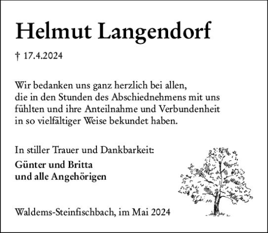 Traueranzeige von Helmut Langendorf von Camberger Anzeiger