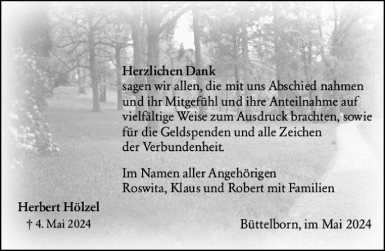 Traueranzeige von Herbert Hölzel von Groß-Gerauer Echo