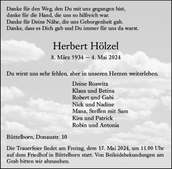 Traueranzeige von Herbert Hölzel von Groß-Gerauer Echo