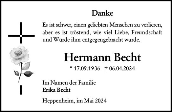 Traueranzeige von Hermann Becht von Starkenburger Echo