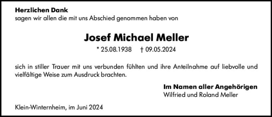 Traueranzeige von Josef Michael Meller von Allgemeine Zeitung Mainz