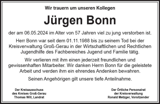 Traueranzeige von Jürgen Bonn von Groß-Gerauer Echo
