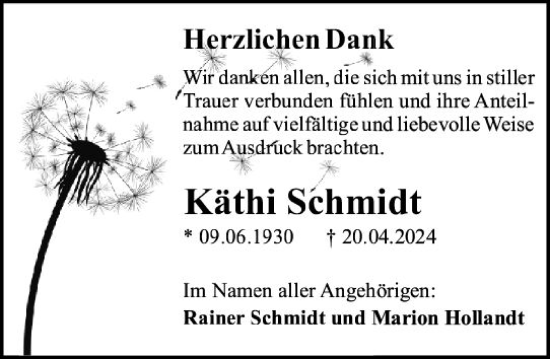 Traueranzeige von Käthi Schmidt von Rüsselsheimer Echo