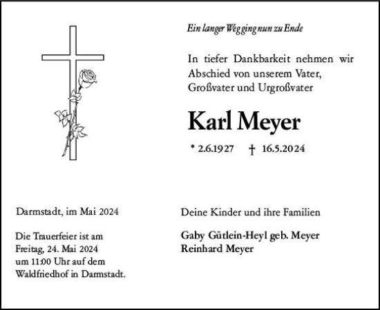 Traueranzeige von Karl Meyer von Darmstädter Echo