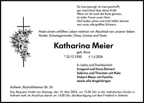 Traueranzeige von Katharina Meier von Rüsselsheimer Echo