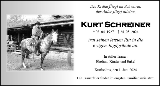 Traueranzeige von Kurt Schreiner von Weilburger Tageblatt