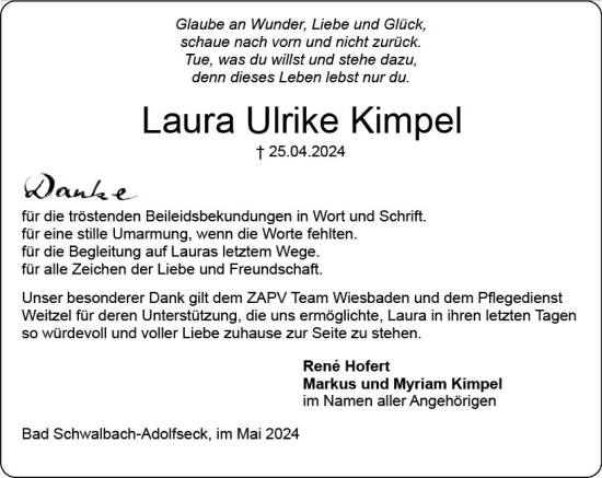 Traueranzeige von Laura Ulrike Kimpel von Wiesbadener Kurier