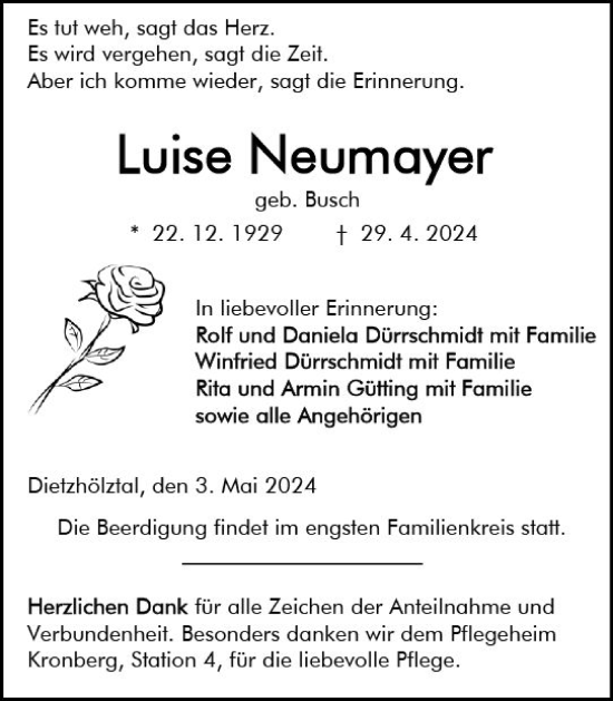 Traueranzeige von Luise Neumayer von Dill Block
