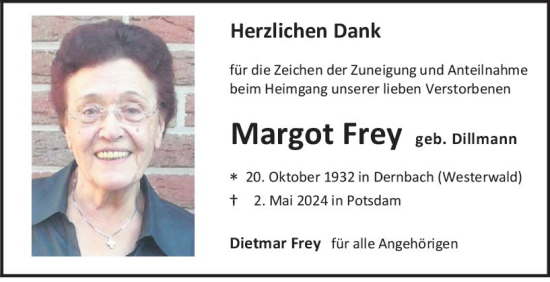 Traueranzeige von Margot Frey von Groß-Gerauer Echo
