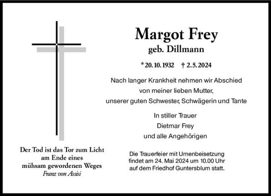 Traueranzeige von Margot Frey von Darmstädter Echo