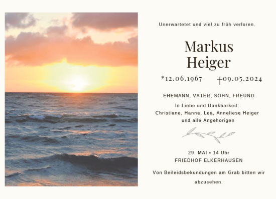 Traueranzeige von Markus Heiger von Weilburger Tageblatt