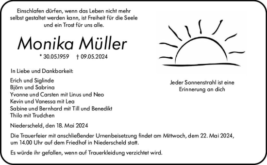 Traueranzeige von Monika Müller von Dill Block