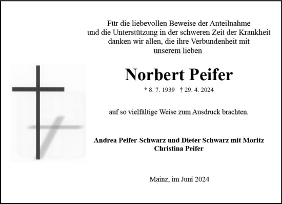Traueranzeige von Norbert Peifer von Allgemeine Zeitung Mainz