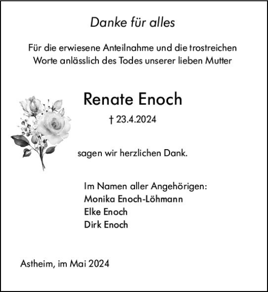 Traueranzeige von Renate Enoch von Rüsselsheimer Echo