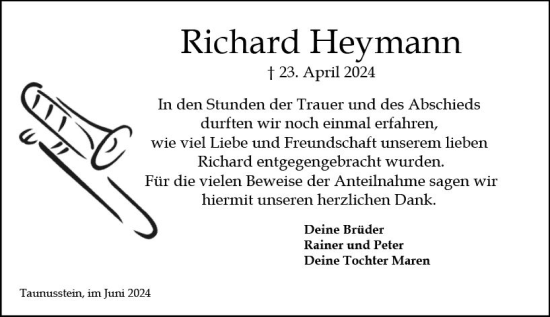 Traueranzeige von Richard Heymann von Wiesbadener Kurier
