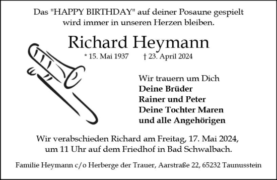 Traueranzeige von Richard Heymann von Wiesbadener Kurier