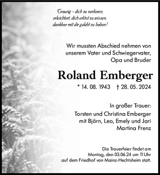 Traueranzeige von Roland Emberger von Allgemeine Zeitung Mainz
