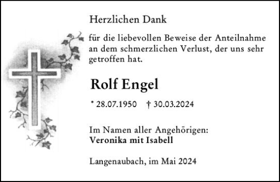 Traueranzeige von Rolf Engel von Dill Block