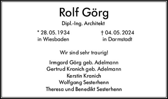 Traueranzeige von Rolf Görg von Darmstädter Echo