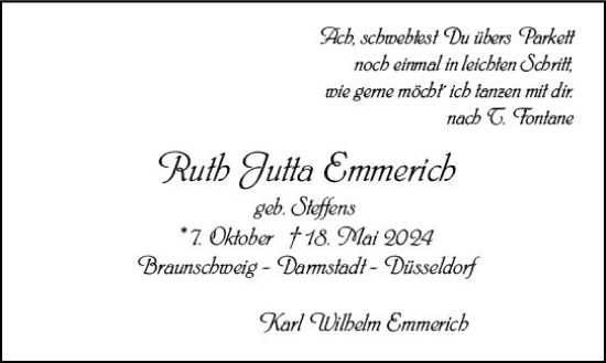 Traueranzeige von Ruth Jutta Emmerich von Darmstädter Echo