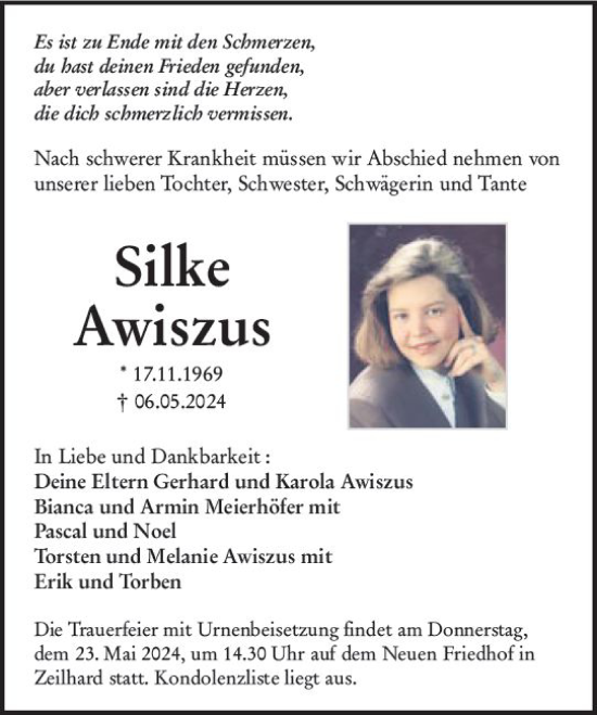 Traueranzeige von Silke Awiszus von Darmstädter Echo