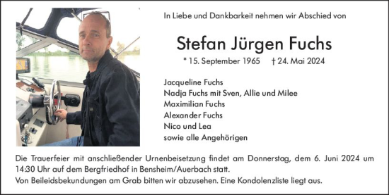 Traueranzeige von Stefan Jürgen Fuchs von Darmstädter Echo