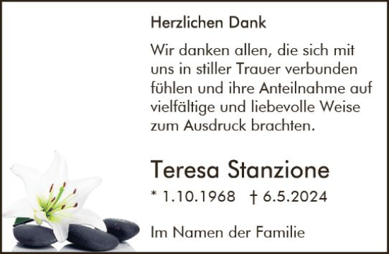 Traueranzeige von Teresa Stanzione von Rüsselsheimer Echo
