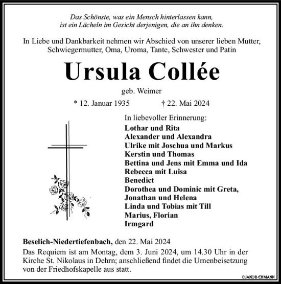 Traueranzeige von Ursula Collee von Nassauische Neue Presse
