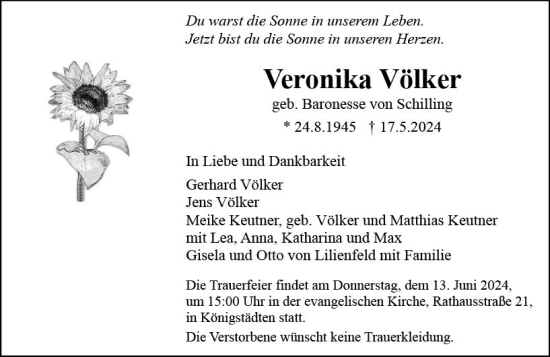 Traueranzeige von Veronika Völker von Rüsselsheimer Echo