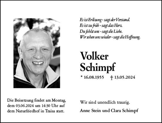 Traueranzeige von Volker Schimpf von Darmstädter Echo
