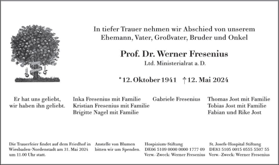 Traueranzeige von Werner Fresenius von Wiesbadener Kurier