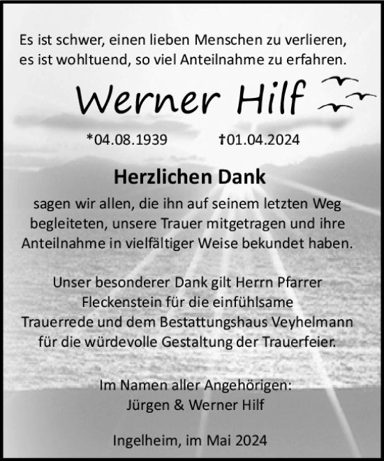 Traueranzeige von Werner Hilf von Allgemeine Zeitung Bingen/Ingelheim